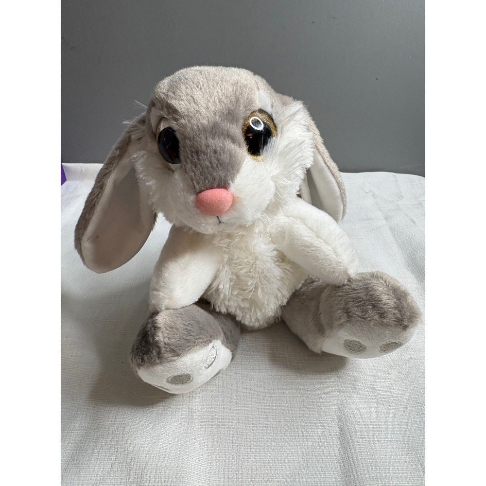 My OLI Gray White Bunny Rabbit Plush Stuffed Animal Glitter Eyes 10 Inch